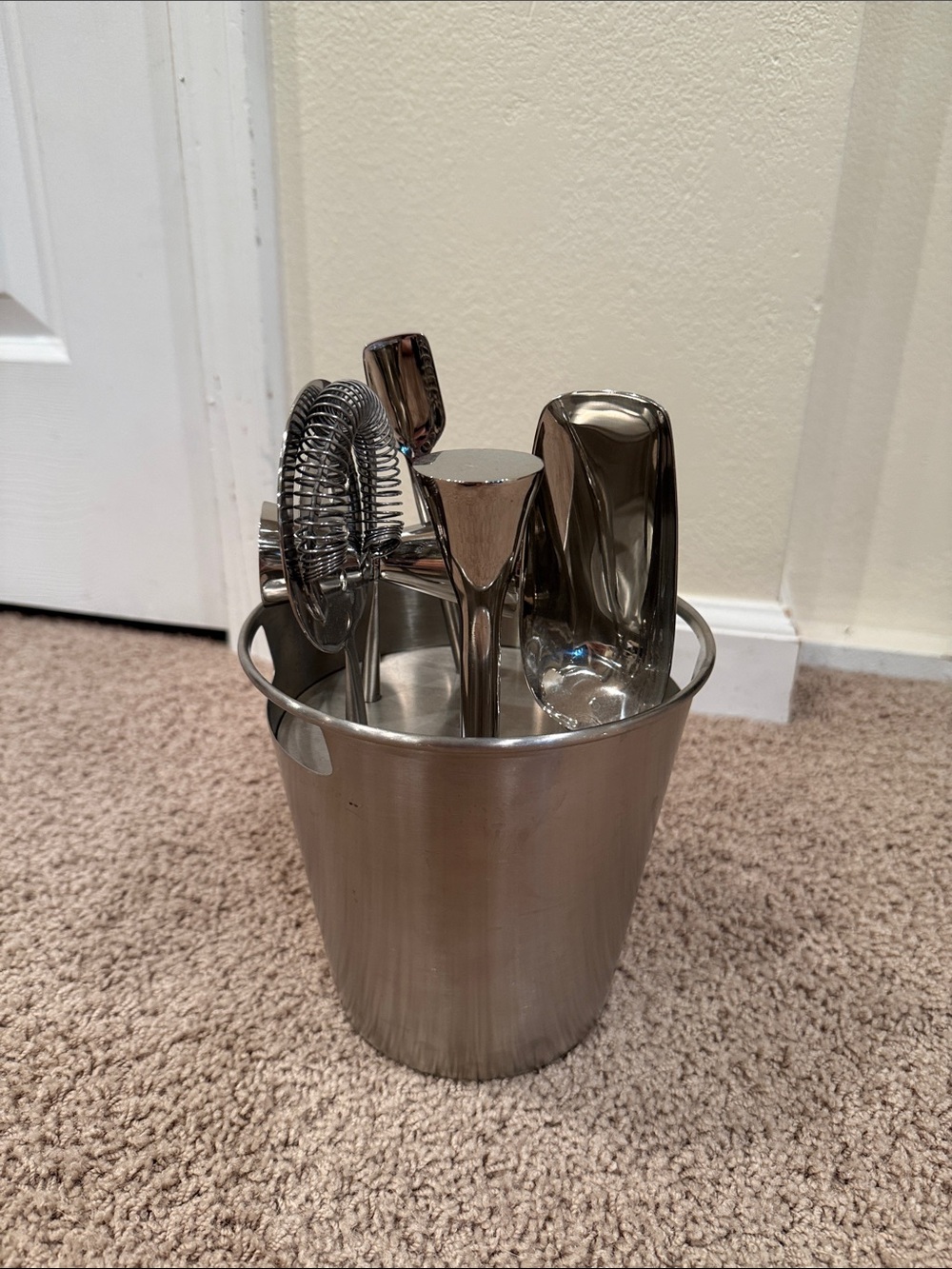 Crate & Barrel Stainless Steel Bar Tool Set with Ice Bucket